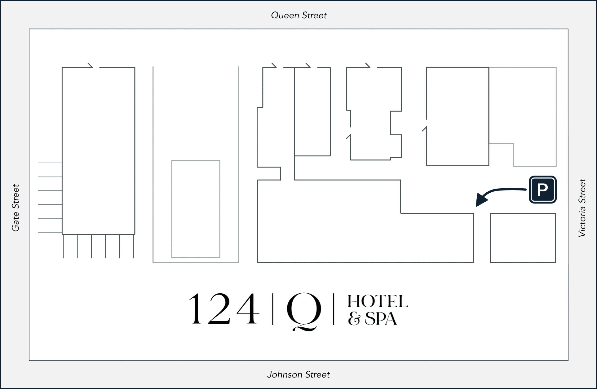 Map showing the location of 124 Q Hotel & Spa surrounded by Queen Street, Glaze Street, Victoria Street, and Johnson Street. A parking area is indicated on Victoria Street. 124 on Queen Hotel and Spa | Hotel & Spa Niagara-on-the-lake | 1 (855) 988-4552 Map showing the location of 124 Q Hotel & Spa surrounded by Queen Street, Glaze Street, Victoria Street, and Johnson Street. A parking area is indicated on Victoria Street. 124 on Queen Hotel and Spa | Hotel & Spa Niagara-on-the-lake | 1 (855) 988-4552